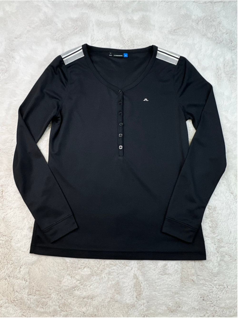 J.LINDEBERG Black Henley Golf Polo Shirt Long Sleeve Womens Size Medium Black